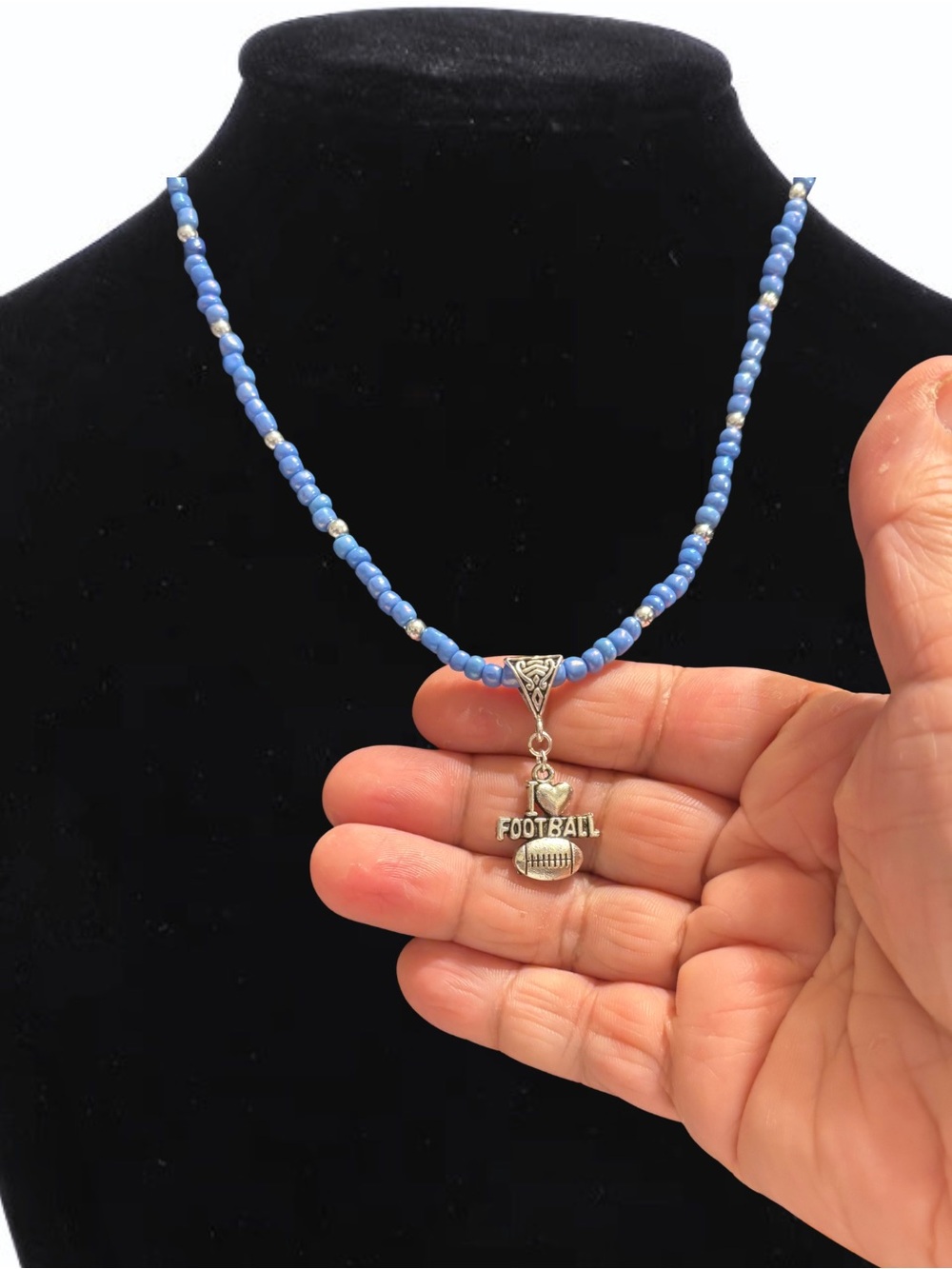 Detroit Lions Beaded Necklace with Football Charm